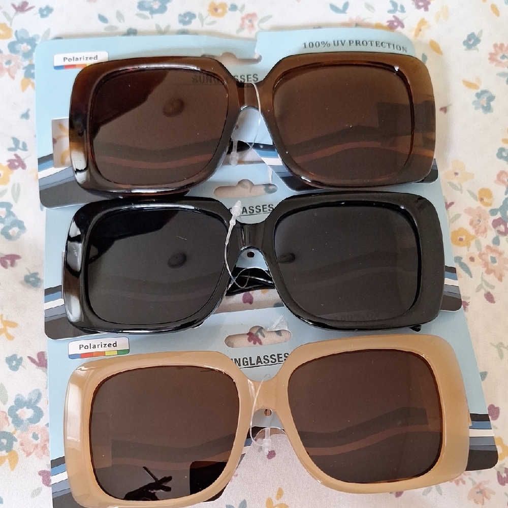 Oversized Square Polarized Sunglasses - Brown, Black, Beige